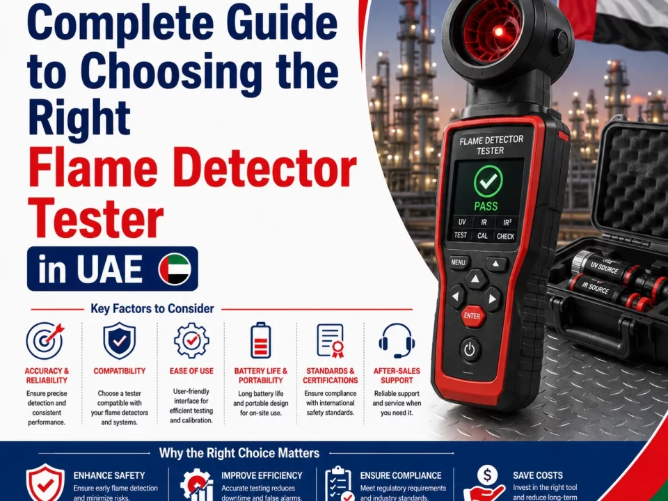 Fire protection systems in industrial facilities, warehouses, oil & gas plants, and commercial buildings rely heavily on accurate flame detection. However, installing a detector is only part of the process. Regular inspection and testing are equally important to ensure reliable performance during emergencies. Choosing the right flame detector tester helps maintenance teams perform safe, accurate, and efficient inspections without damaging sensitive fire safety equipment. In the UAE, where industries operate in high-temperature and hazardous environments, selecting the correct testing equipment becomes even more important. From understanding the right testing method to comparing the flame detector tester price, businesses need practical knowledge before investing in a testing solution. This guide explains how to select the ideal Flame Detector Tester in UAE, what features matter most, and how professional testing tools improve long-term fire safety maintenance. Why Flame Detector Testing Matters Flame detectors are commonly installed in locations where fires can spread rapidly, including refineries, chemical plants, manufacturing facilities, aircraft hangars, and power stations. These detectors are designed to identify ultraviolet (UV), infrared (IR), or combined UV/IR radiation generated by flames. Without proper testing, detectors may fail to respond accurately due to: Dust accumulation Sensor contamination Environmental exposure Aging components Misalignment during installation Routine inspections using a professional flame detector test kit help technicians verify whether the detector responds correctly under simulated fire conditions. Understanding Different Types of Flame Detector Testers Before selecting equipment, it is important to understand the available testing options. Handheld Flame Detector Testers These portable units are widely used for field inspections. They simulate flame conditions safely without requiring an actual fire source. Advantages include: Easy operation Fast detector activation Suitable for routine maintenance Reduced testing time Handheld units are ideal for technicians working across multiple facilities. Flame Detector Test Lamp Solutions A flame detector test lamp is designed to generate UV or IR radiation matching the detector’s sensing technology. These lamps help maintenance teams test detector sensitivity from safe distances. They are commonly used in: Oil and gas facilities Petrochemical industries Industrial warehouses Aviation environments Choosing the correct lamp compatibility is essential because different detectors respond to different wavelengths. Solo Flame Detector Tester Systems The solo flame detector tester range is popular among fire safety maintenance professionals because of its portability and ease of use. These testers support safe detector activation without exposing workers to unnecessary risks. Many technicians prefer Solo systems for: Lightweight handling Quick detector response Compatibility with multiple detector brands Reduced downtime during inspections Key Factors to Consider Before Buying Selecting the right testing equipment involves more than simply comparing products online. Here are the most important factors businesses should evaluate. Detector Compatibility Not all testers work with every flame detector model. Some detectors use UV sensing while others use IR or combined technologies. Before purchasing, verify: Detector manufacturer compatibility UV/IR wavelength support Recommended testing distance Testing certification requirements Using incompatible equipment can produce inaccurate results and unreliable inspections. Safety During Testing Industrial fire detection systems are often installed in hazardous areas. Testing equipment should allow safe operation without requiring technicians to approach dangerous zones unnecessarily. Look for features such as: Long-range testing capability Non-flame simulation methods Portable lightweight construction Easy trigger mechanisms Safety becomes especially important in UAE industries dealing with flammable gases and high-risk production processes. Ease of Maintenance and Portability Maintenance teams often test multiple detectors in large facilities. Bulky equipment can slow down inspection routines and increase technician fatigue. Practical testing tools should offer: Compact design Rechargeable batteries Durable construction Simple controls Fast setup Efficient equipment improves productivity while reducing inspection downtime. Accuracy and Response Verification Reliable testing tools should confirm whether the detector activates correctly under simulated conditions. Accurate testing helps identify faulty sensors before an actual emergency occurs. Professional-grade testers help maintenance teams: Validate detector sensitivity Reduce false alarms Improve compliance inspections Maintain system reliability For industries operating under strict safety regulations, accurate testing procedures are essential. Understanding Flame Detector Tester Price in UAE The flame detector tester price depends on several factors, including: Technology type Brand compatibility Testing range Battery system UV/IR simulation capability Industrial certifications Basic handheld units may suit smaller facilities, while advanced industrial testers are often required for large oil & gas environments. Instead of choosing the cheapest option, businesses should focus on long-term reliability, testing efficiency, and equipment durability. Poor-quality testing tools may create inaccurate readings and increase maintenance risks over time. Industries That Require Flame Detector Testing Several UAE industries rely heavily on routine detector inspections. Oil and Gas Facilities These environments contain highly flammable materials where rapid fire detection is critical. Manufacturing Plants Factories with welding, heating, or chemical processing operations require regular detector maintenance. Aviation and Aircraft Hangars Flame detectors help protect fuel storage areas and maintenance zones. Warehouses and Logistics Facilities Large storage environments require dependable fire detection systems to reduce property risks. Power Generation Plants Electrical faults and fuel systems increase fire hazards in power infrastructure.Routine inspections using professional testing equipment help these industries maintain operational safety standards. Common Mistakes Businesses Should Avoid Many facilities face inspection issues because of improper testing practices. Using Incorrect Test Equipment Not all testing devices support every detector type. Skipping Scheduled Maintenance Delaying inspections increases the risk of detector failure. Ignoring Manufacturer Recommendations Manufacturers often specify approved testing methods and compatible equipment. Choosing Low-Quality Testers Cheap devices may produce inconsistent results and shorten equipment lifespan. Working with experienced suppliers like Novus Fire and Security LLC helps businesses select appropriate solutions based on industry requirements and detector technology. Why Professional Guidance Matters Choosing testing equipment can become complicated when facilities use multiple detector brands across different environments. Professional fire safety suppliers help businesses: Identify compatible testing equipment Improve maintenance efficiency Reduce inspection risks Support compliance requirements Recommend long-term maintenance solutions Novus Fire and Security LLC provides professional fire testing solutions designed for commercial and industrial applications across the UAE. Conclusion Selecting the right Novus Fire and Security LLC is an important part of maintaining reliable fire protection systems. Businesses should focus on detector compatibility, testing safety, portability, and long-term reliability instead of simply comparing product costs. Whether using a flame detector test lamp, an advanced solo flame detector tester, or a complete flame detector test kit, proper equipment helps technicians perform accurate inspections while reducing operational risks. For industries across the UAE, investing in the correct Flame Detector Tester in UAE supports safer facilities, better maintenance practices, and improved fire system performance over time.